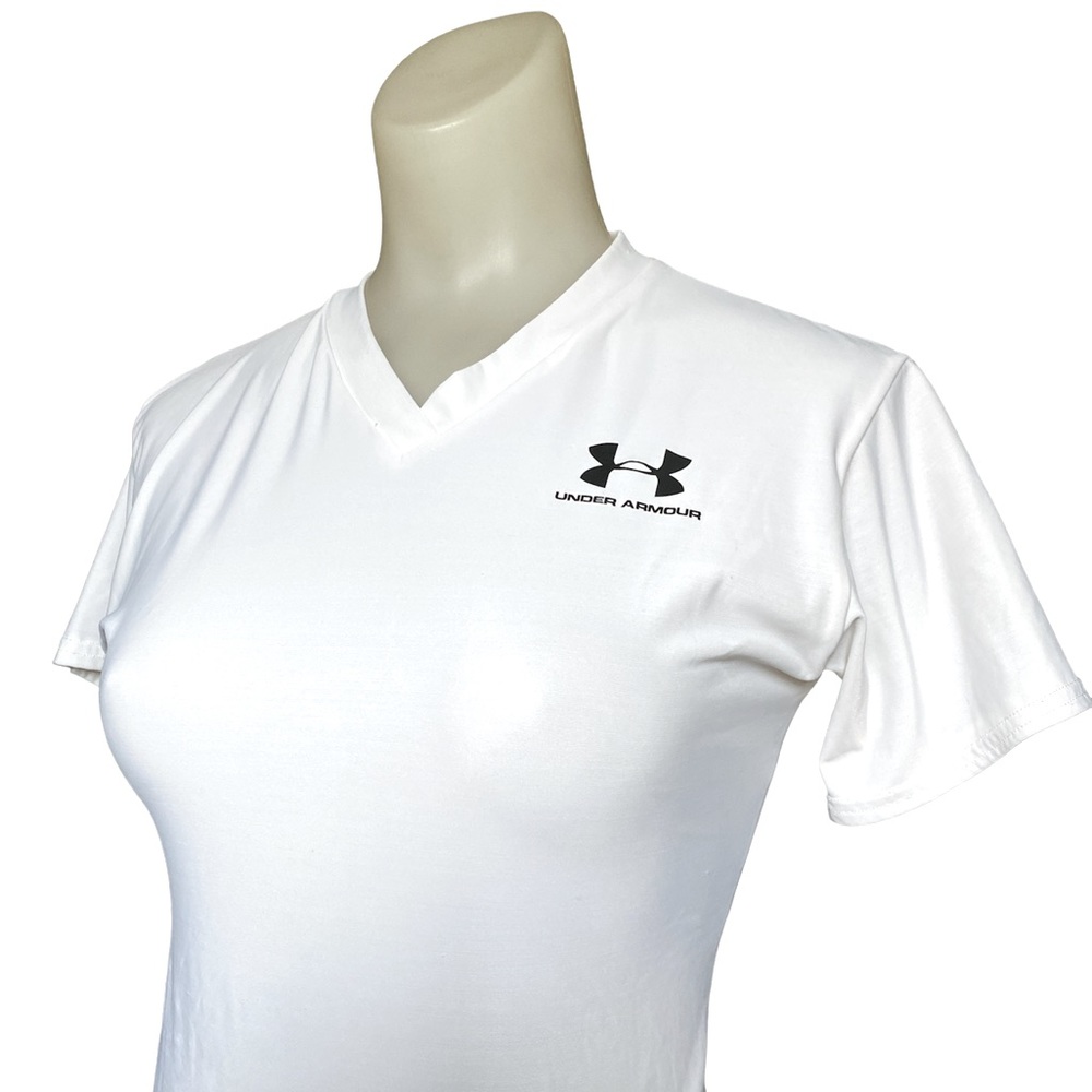 Under Armor White V-Neck Shirt Size Small